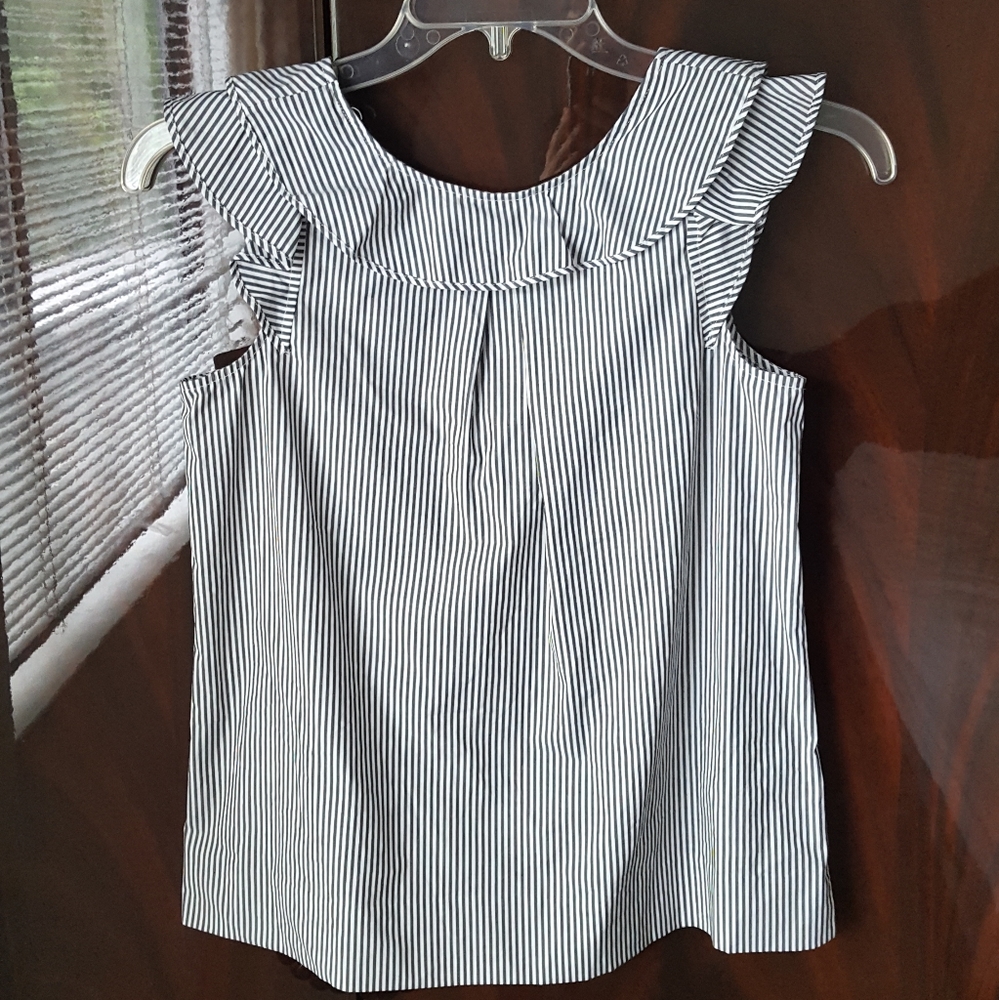 J. Crew Sleevless Striped Ruffle Top